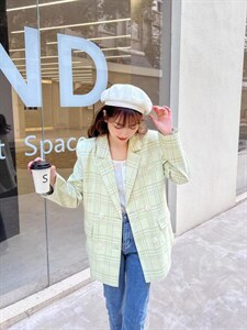 高品质韩版格纹西装外套图片