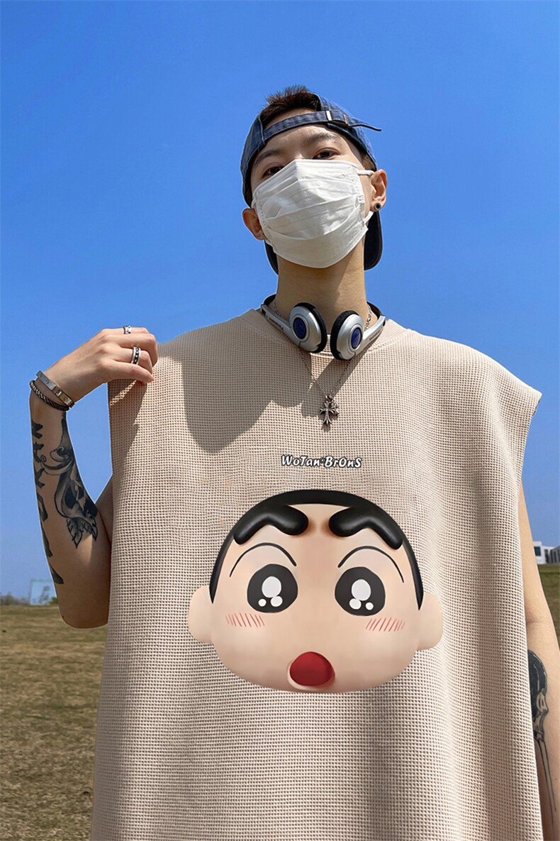 华夫格背心直播高品质重磅220克3D头印花HB7119-P25控38,男装背心/马甲,星座508（原C305）