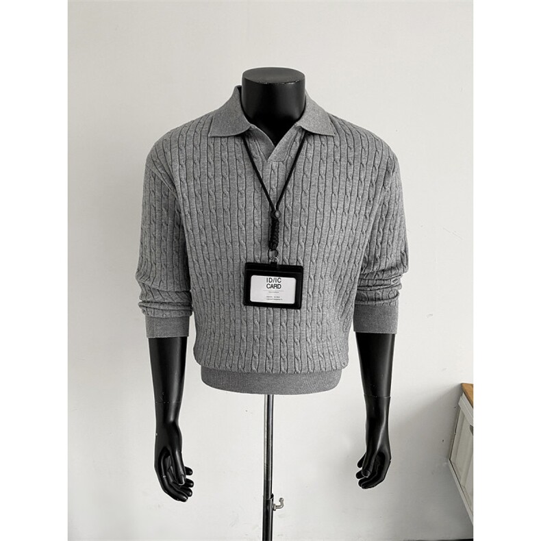 自家假模图B216D1201P752025秋冬男装海鸥领麻花毛衣灰，男装针织衫/毛衣，电商B216（原B302）