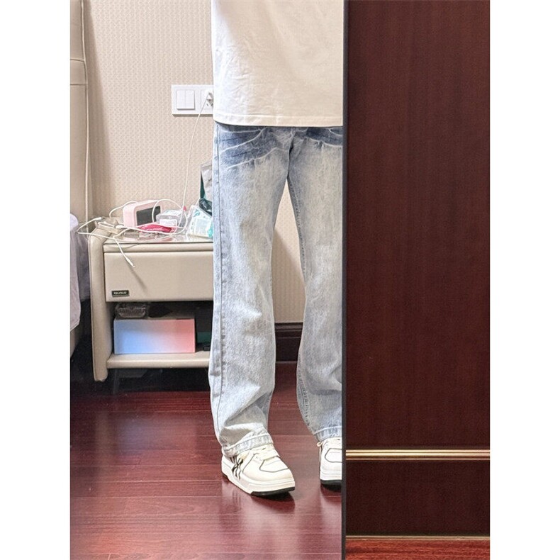 【有货】NZ455HH-特P42 冰蓝闪电纹水洗牛仔裤男女直筒裤子图片