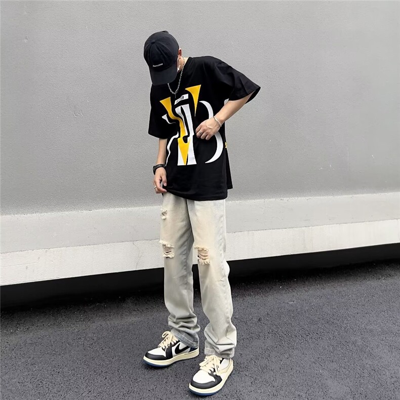 美式vibe裤子高街水洗牛仔裤男设计感小众拉链裤B3001P40,男装牛仔裤,星座1116-2