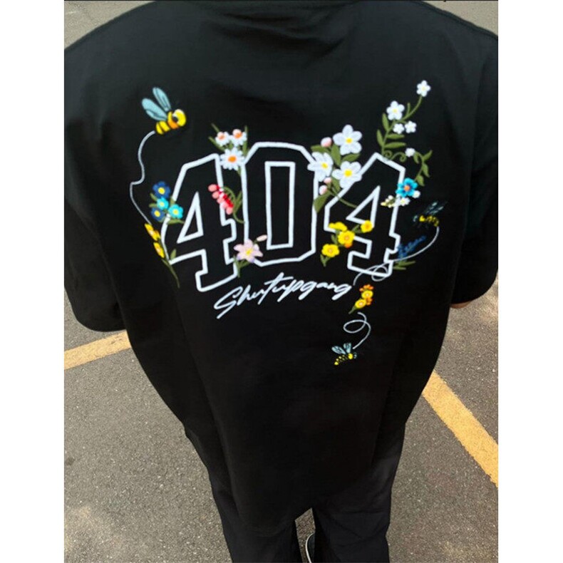 全幅蜜蜂花卉刺绣短袖T恤男女美式潮牌宽松凉感TCX8150,男装T恤,星座1116A（原606A-3）