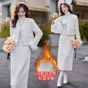 【财阀千金系列】2024冬装新款法式小香羽绒服鸵鸟毛两件套白鸭绒图片