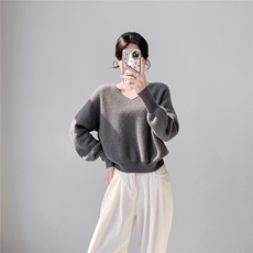 2025百搭时尚简约元宝针v领，女装针织衫/毛衣，织纯羊绒