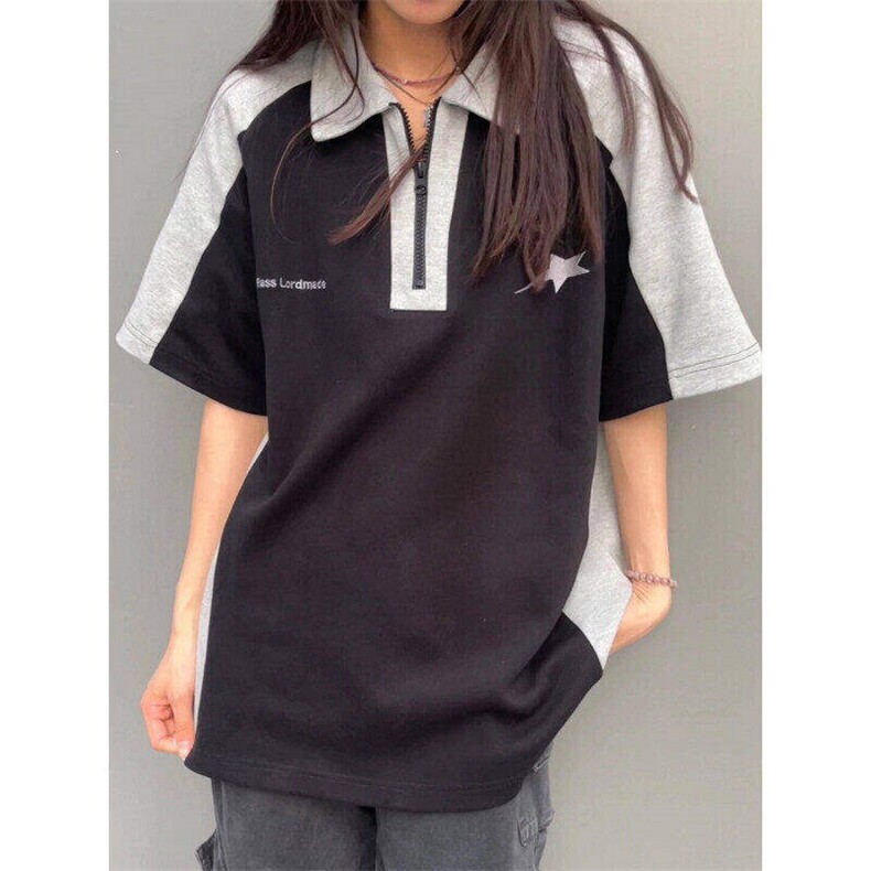 美式学院风短袖T恤女夏季撞色拼接polo领体恤情侣上衣LYD2299-P30,男装T恤,星座1008