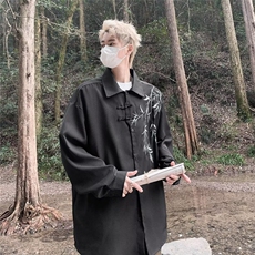 新中式风盘扣刺绣长袖衬衫男装设计唐装道袍衬衣外套春C4539，男装衬衫，星座1116A-1（原606A）