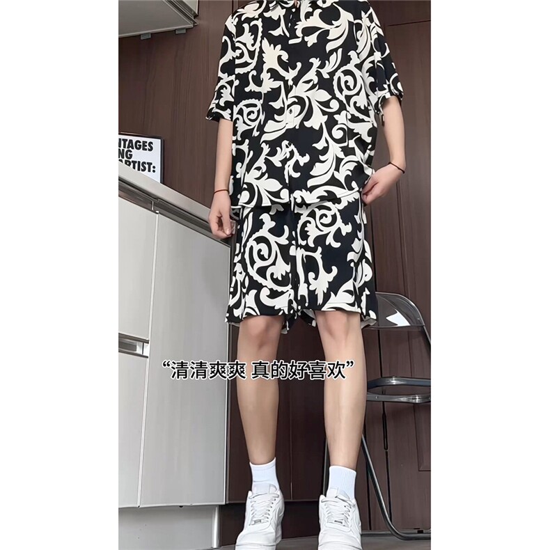 1短袖衬衫男+短裤男套装男100%聚酯纤维M-5XL大码TZ78701P50控98,男装牛仔裤,星座226-2