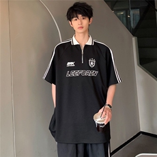 潮牌嘻哈半拉链T恤夏季新款cleanfit撞色插肩短袖重磅T906-P38，男装T恤，电商C307
