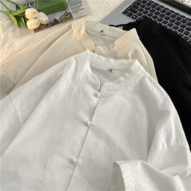 中山装夏季亚麻短袖道袍外套男风汉服衬衫套装CS04519-P40,男装衬衫,星座308B-2