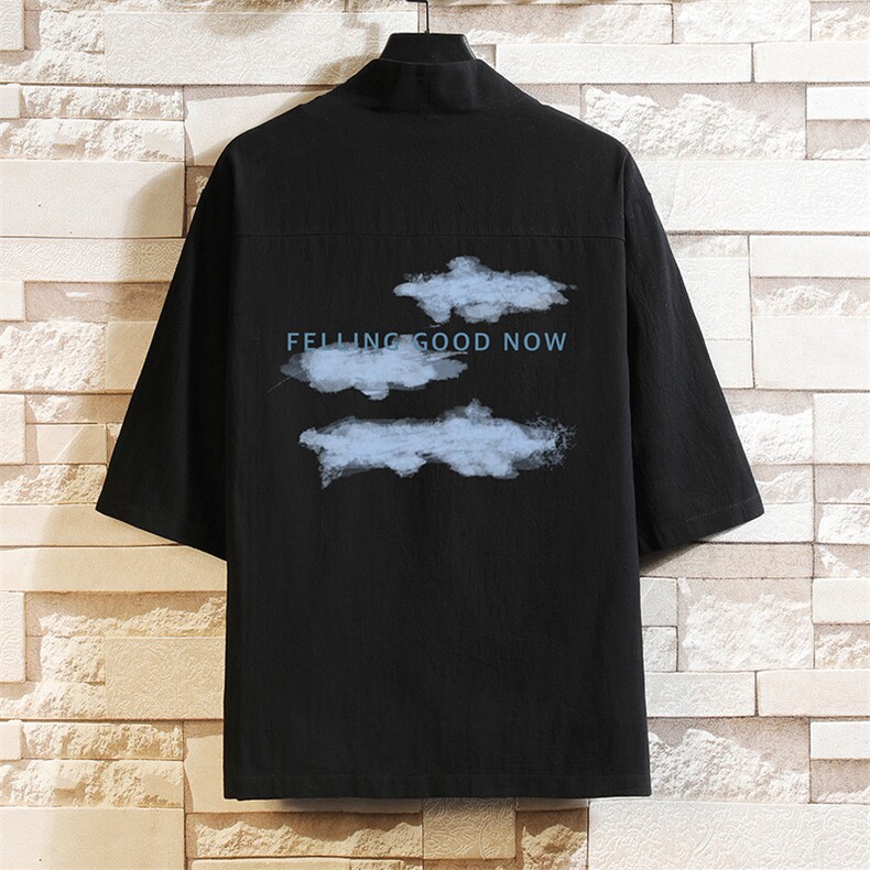 HF59143-P40风汉服男开衫外套七分袖道袍砖墙挂拍,男装民族服装,电商A040A