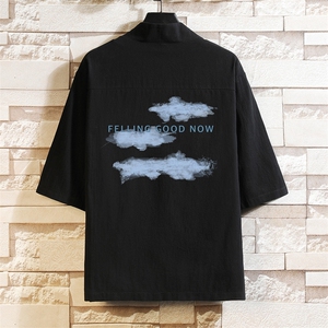 HF59143-P40风汉服男开衫外套七分袖道袍 砖墙挂拍图片