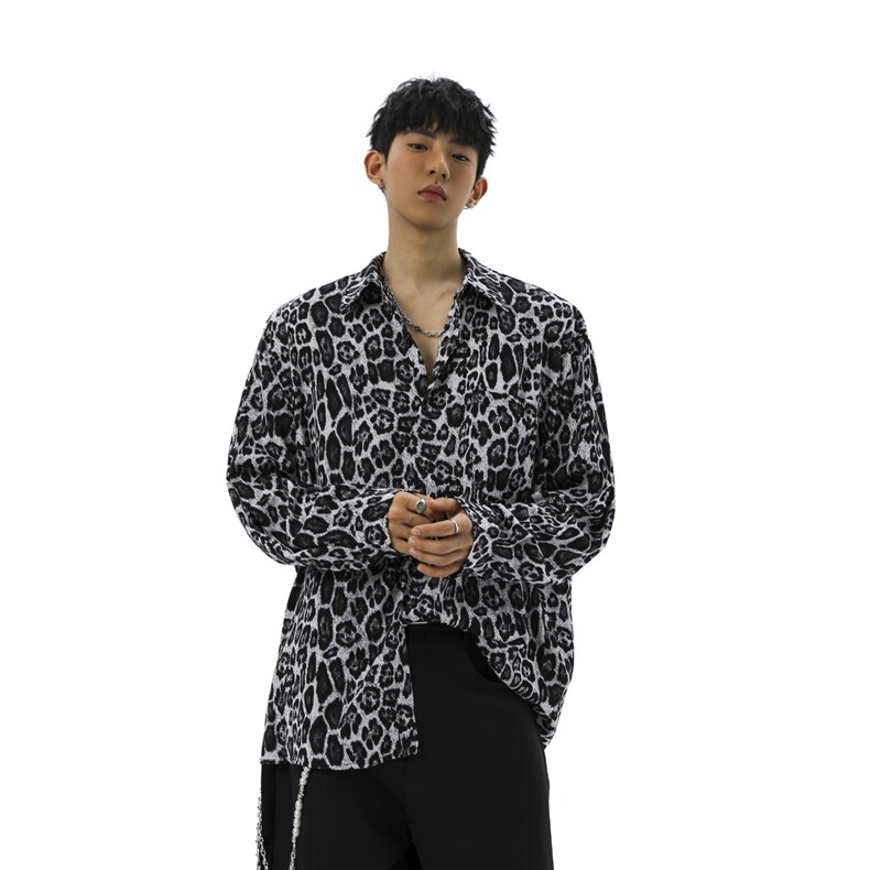 无影墙豹纹长袖衬衫大码M-5XL聚酯纤维衬衫男CS78728P35控58,男装衬衫,星座227-7