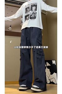 自拍图大胆上 美式复古水洗微喇休闲裤宽松直筒工装裤K3602-特P68图片