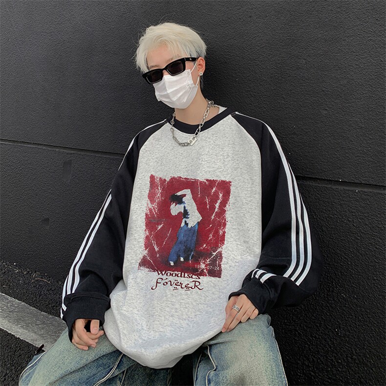 抖音得物供货提供视频秋冬重磅美式宽松织带圆领卫衣0733,男装卫衣,电商A486