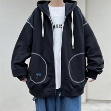 韩版潮ins运动百搭休闲帽衫春秋新款连帽开衫卫衣男W5624-P42，男装夹克，星座512-2