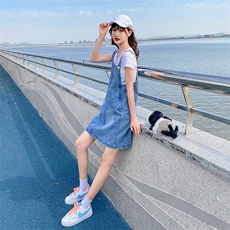 【现货】2021夏装新款牛仔背带裙166-1012P70蓝，女装连衣裙，茜茜公主