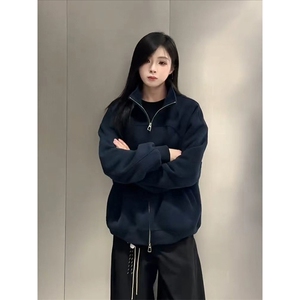 抖音得物高品质秋冬美式高街重磅结构纹理立领卫衣夹克外套XS105图片