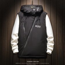 木板斜拉链装饰连帽棉马甲男冬季防风灰色马甲A090-MJ20p75限98，男装背心/马甲，电商A089-1