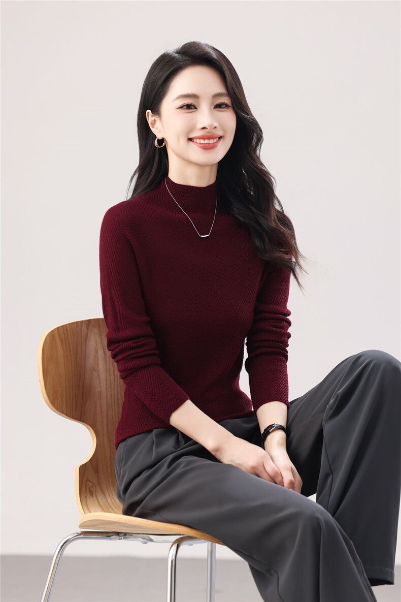 2025年秋季时尚百搭通勤简约休闲半高领,女装羊毛衫,巧奈羊绒