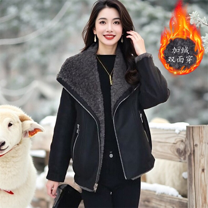 【大货已出】两面穿时尚荔枝皮毛一体皮衣外套气质保暖加绒上衣女，女装皮草，韩蔻秀