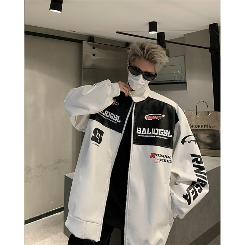 517A-8-JK005-P105秋季新款现货美式撞色高街拼接赛车服皮衣，男装皮衣，星座517A-8（原B282）