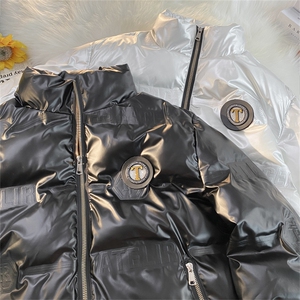 棉衣男潮牌短款徽章机能风工装亮面棉服男立领冬加厚免洗棉袄外套图片