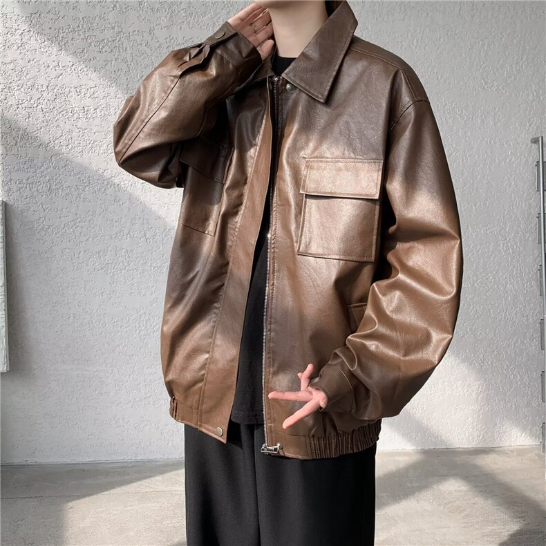 美式复古PU皮飞行员外套男女宽松休闲百搭机车皮衣夹克潮M50/P70,男装夹克,星座506