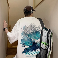 新款短袖t恤男女潮流印花感宽松半袖体恤衫男517A-2-T6632-P28，男装T恤，星座517A-2