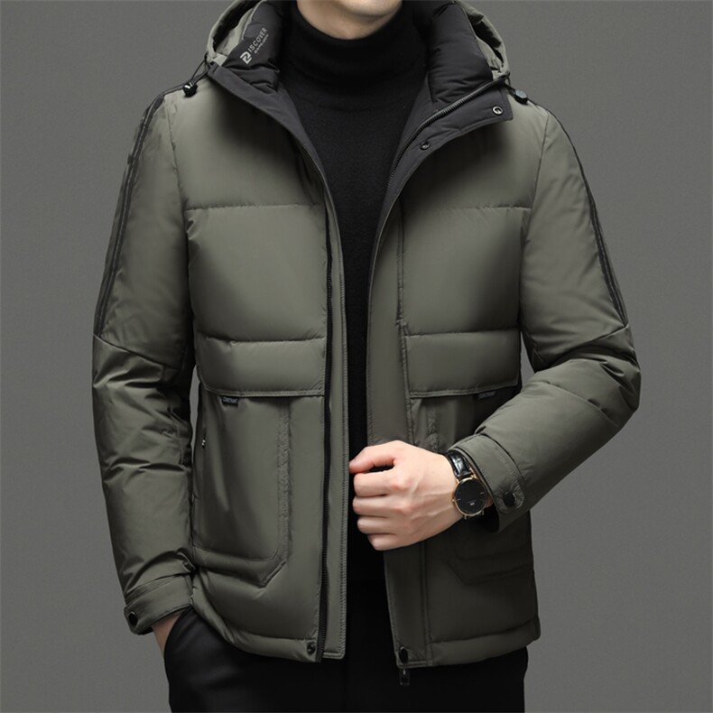 冬季新款男士连帽商务休闲羽绒服爸爸装中年厚款保暖外套男装上衣图片