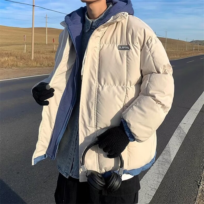 冬季情侣假两件衣韩版潮流加厚连帽羽绒服上衣男 W6005-P88图片