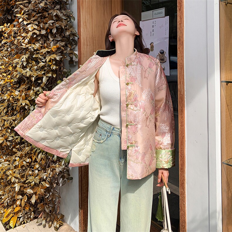 水衣源2607A款新中式提花刺绣短款轻薄羽绒服女，女装羽绒服，水衣源