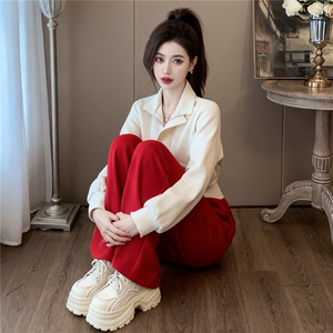 女秋季新款高级感休闲时尚套装减龄显瘦立领长袖外套阔腿裤两件套图片