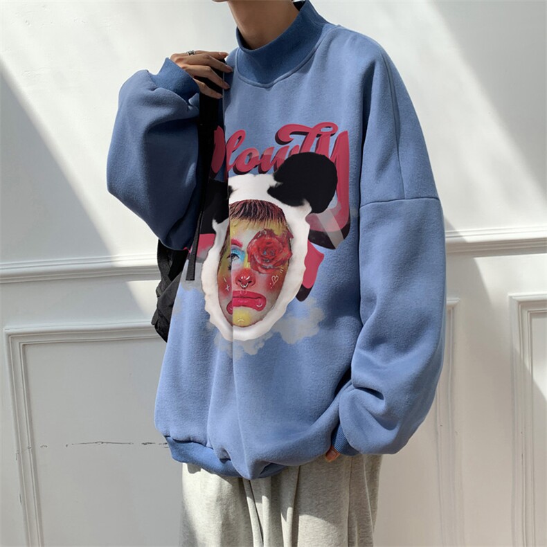 加绒加厚高领卫衣头像印花落肩袖情侣款打底衫男XZ514-2-G80-P48,男装T恤,星座514-2(原B239)