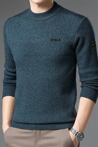 B-N21610冬季新款男士圆领毛衣仿羊绒针织加绒打底衫男装保暖P75图片