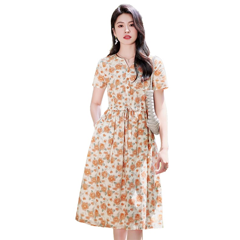 2025年夏季女装精品连衣裙中长裙A字裙,女装连衣裙,1D073