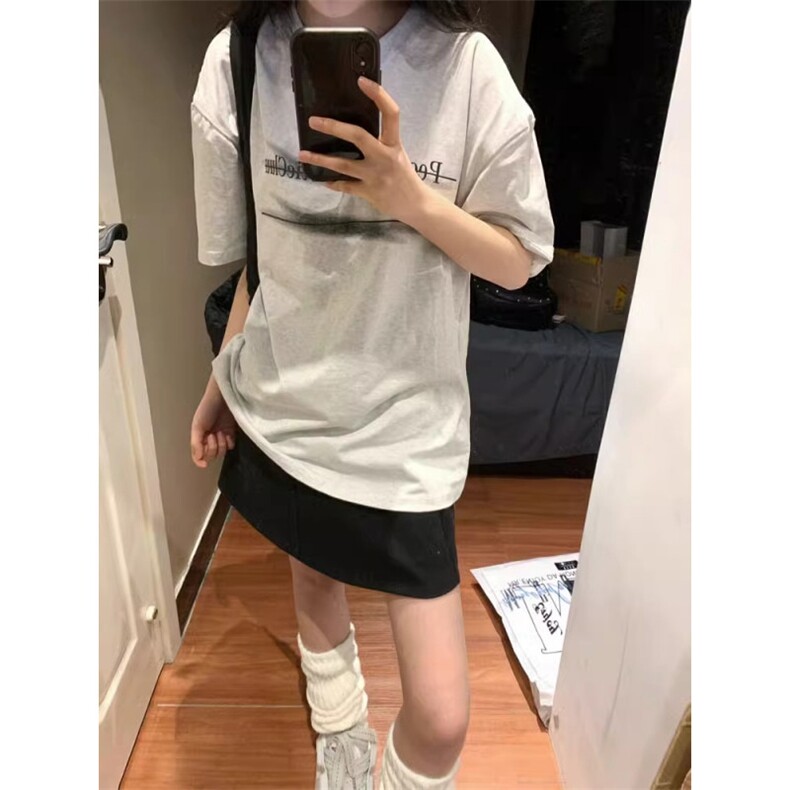 T0761-P25简约印花灰白字母短袖模糊字母设计男女款小众上衣,男装T恤,星座617A-2
