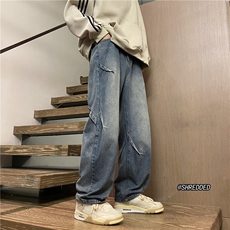抖音品质美式高街复古水洗直筒阔腿牛仔裤B315-K23525-P65控78，男装牛仔裤，电商B315