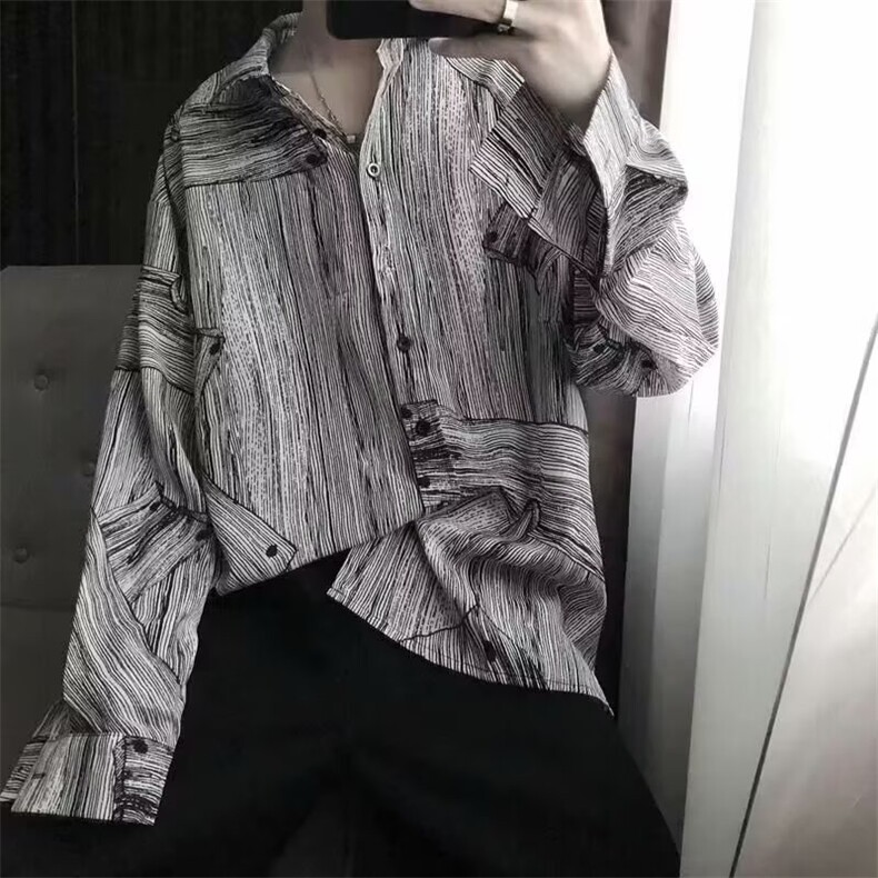 2025港味潮男宽松韩版ing时髦百搭个性衬衫长袖衬衣韩风,男装衬衫,星座1210-1