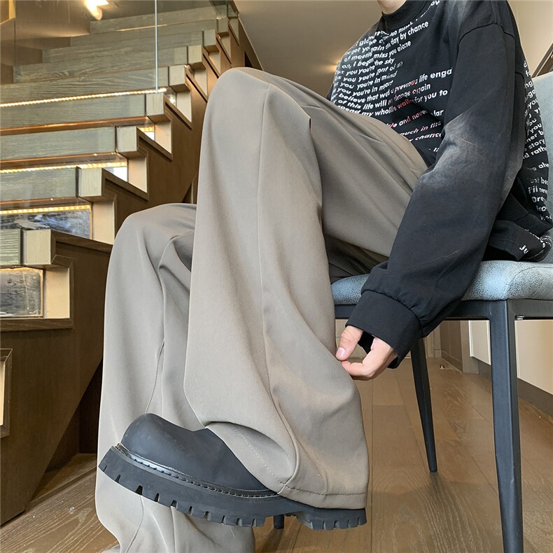 加绒加厚2024秋冬半松紧微喇叭拖地高街西裤K3332-P45加绒P50,男装西裤,电商042