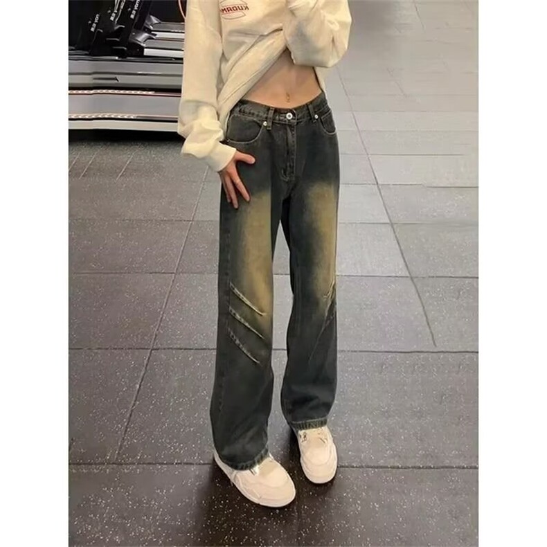 小个子复古微喇牛仔裤女春秋新款美式高腰显瘦宽松不贴腿喇叭裤子,男装牛仔裤,星座1210-1
