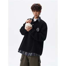 现货WY10207-特批40控78撞色拼接学院风假两件衬衫领男大码卫衣，男装衬衫，电商A059