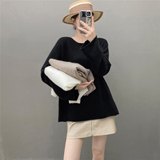 HE|轻奢ji简软糯baby山羊绒衫女圆领针织衫宽松慵懒毛衣打底衫，女装针织衫/毛衣，国旺羊绒