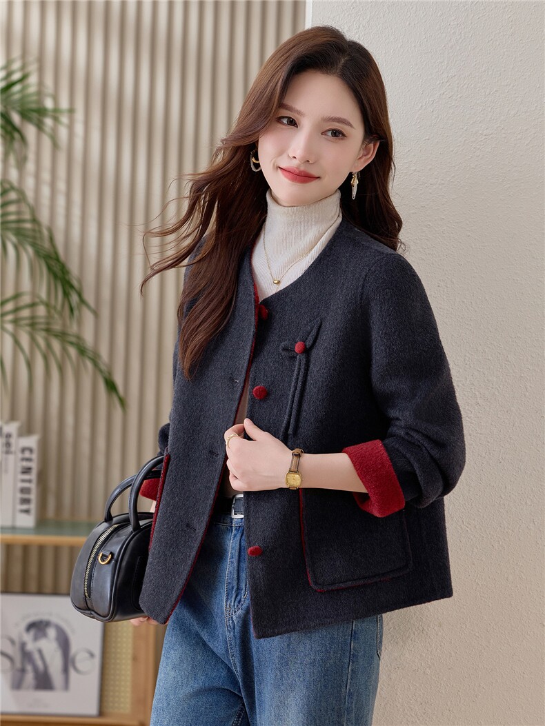 纯色双面毛呢外套小个子短款女2025秋冬季新款洋气百搭羊毛大衣,女装毛呢外套,众宇琦