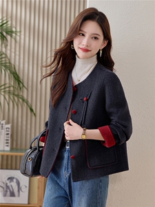 纯色双面毛呢外套小个子短款女2025秋冬季新款洋气百搭羊毛大衣图片