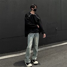 2026港风双侧金属拉链圆领大码M-5XL潮流纯色卫衣WY77865P55控88，男装卫衣，星座227-7