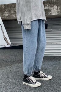 纯色束脚牛仔裤男九分裤韩版直筒坠感老爹裤INS牛仔裤潮男图片