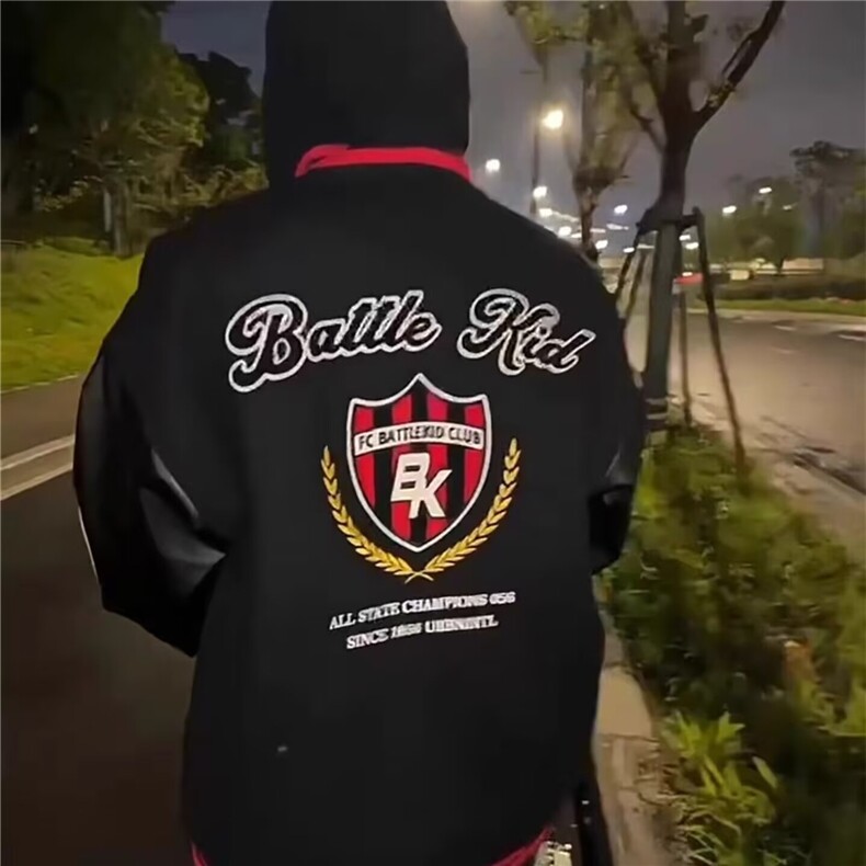 时尚简约文艺毛巾绣PU皮袖棒球服新款日系ins潮流气质HHA166P67，女装职业装，星座1013-5