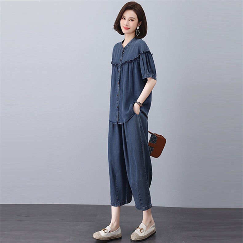 时尚夏季休闲牛仔套装宽松显瘦两件套,女装套装/套裙,悦见她