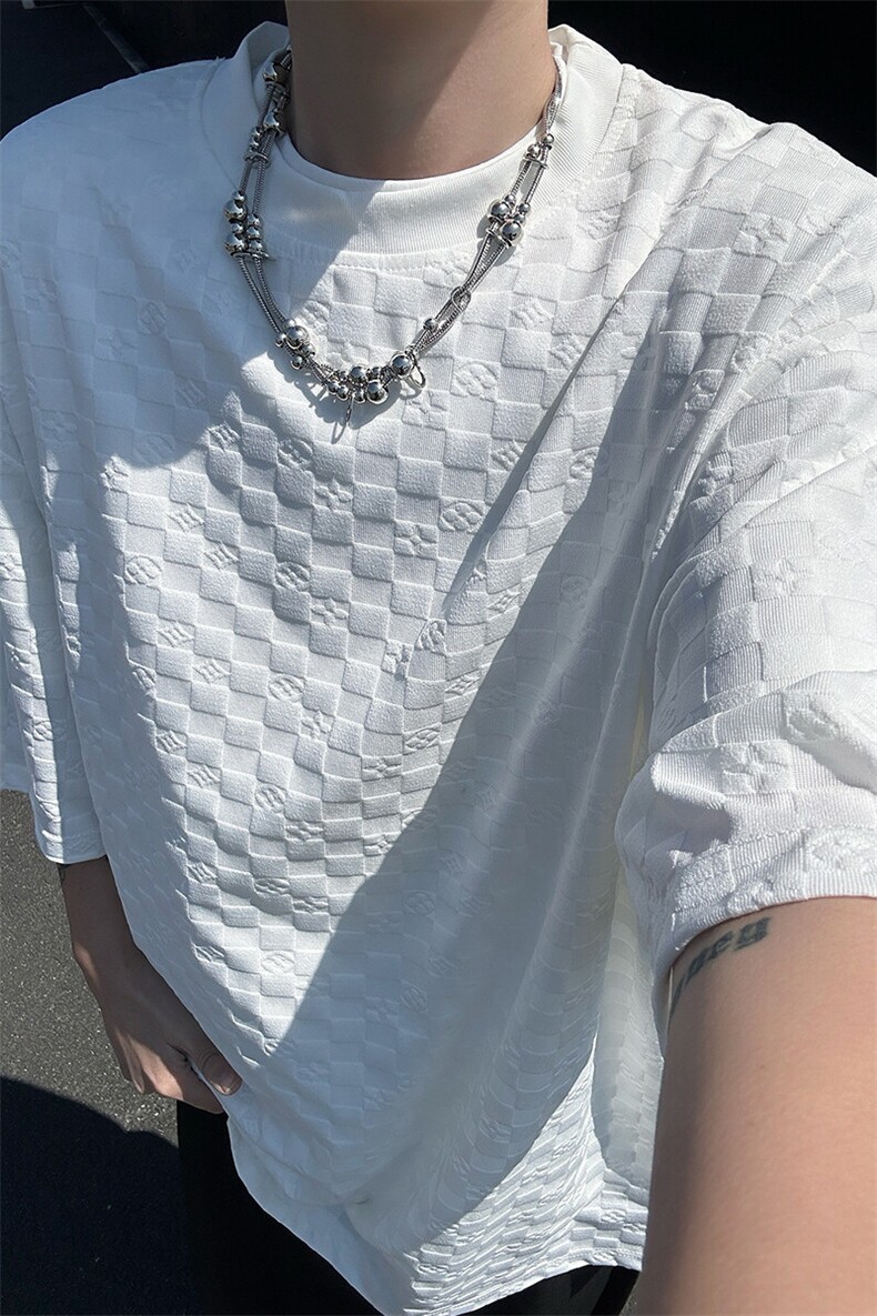 8XL-M特大码短袖男夏季港风棋盘格子T恤冰丝半截五分袖DX323P35,男装T恤,电商D206-1