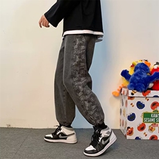 W292-P45新款港风束脚休闲裤印花个性牛仔裤抽绳设计，男装牛仔裤，星座911-1